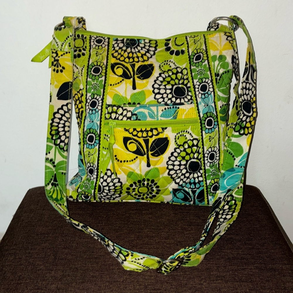 Vera Bradley Green and Yellow Floral Shoulder Bag Crossbody Purse
